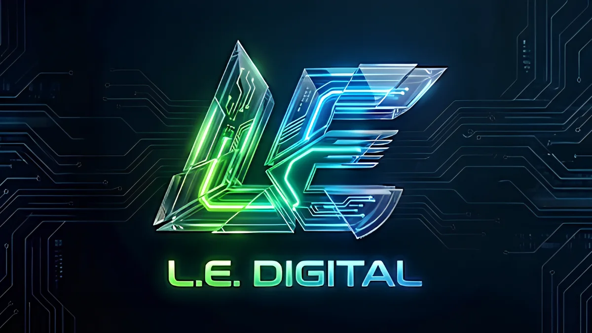 Design profissional de marca e logotipo vetorial da L.E. Digital em alta tecnologia