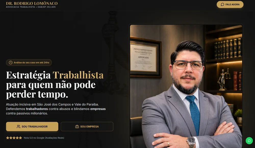 Site institucional do Dr. Rodrigo Lomônaco Advocacia Trabalhista